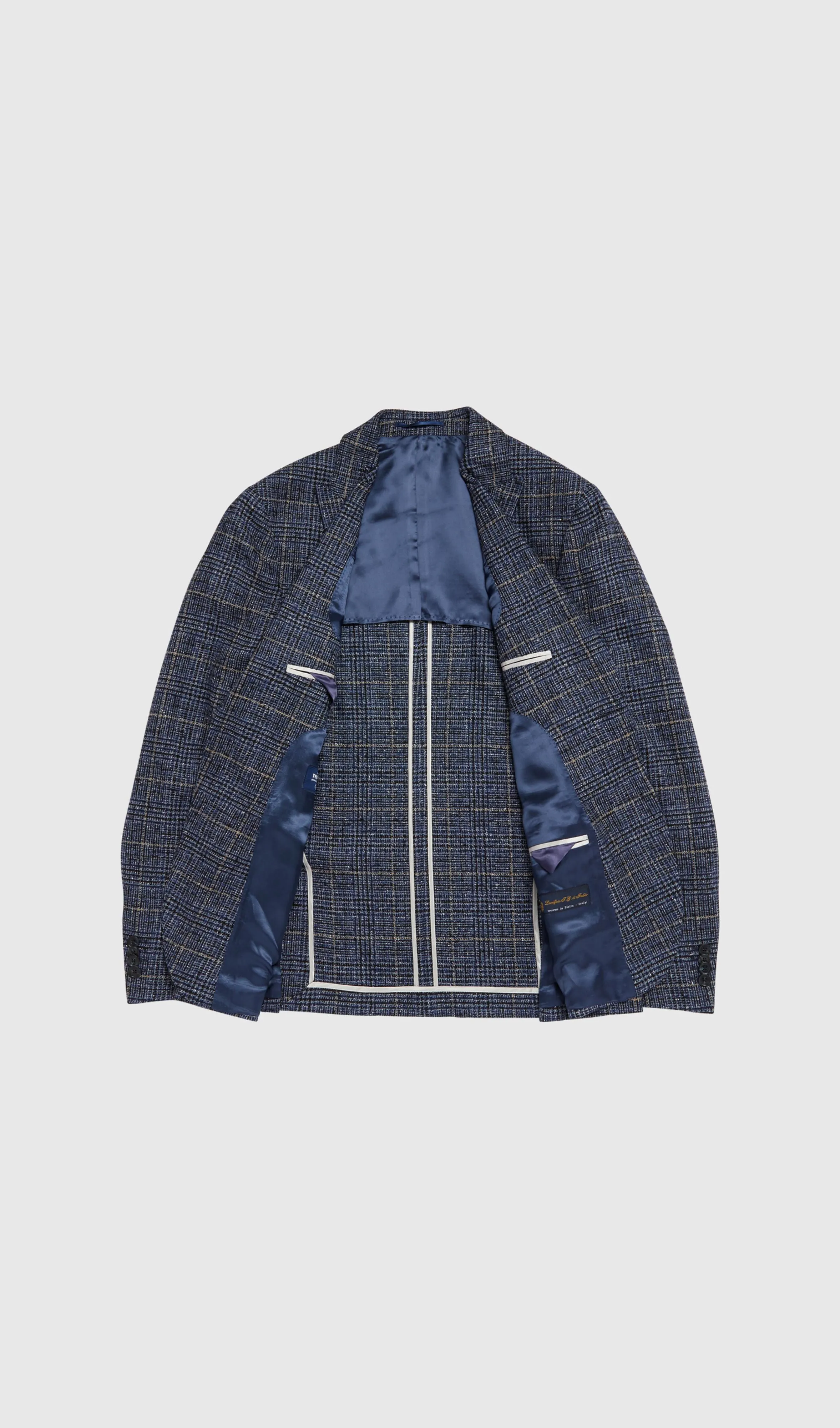 Rivington Wool Silk Slim Fit Blue Checked Jacket