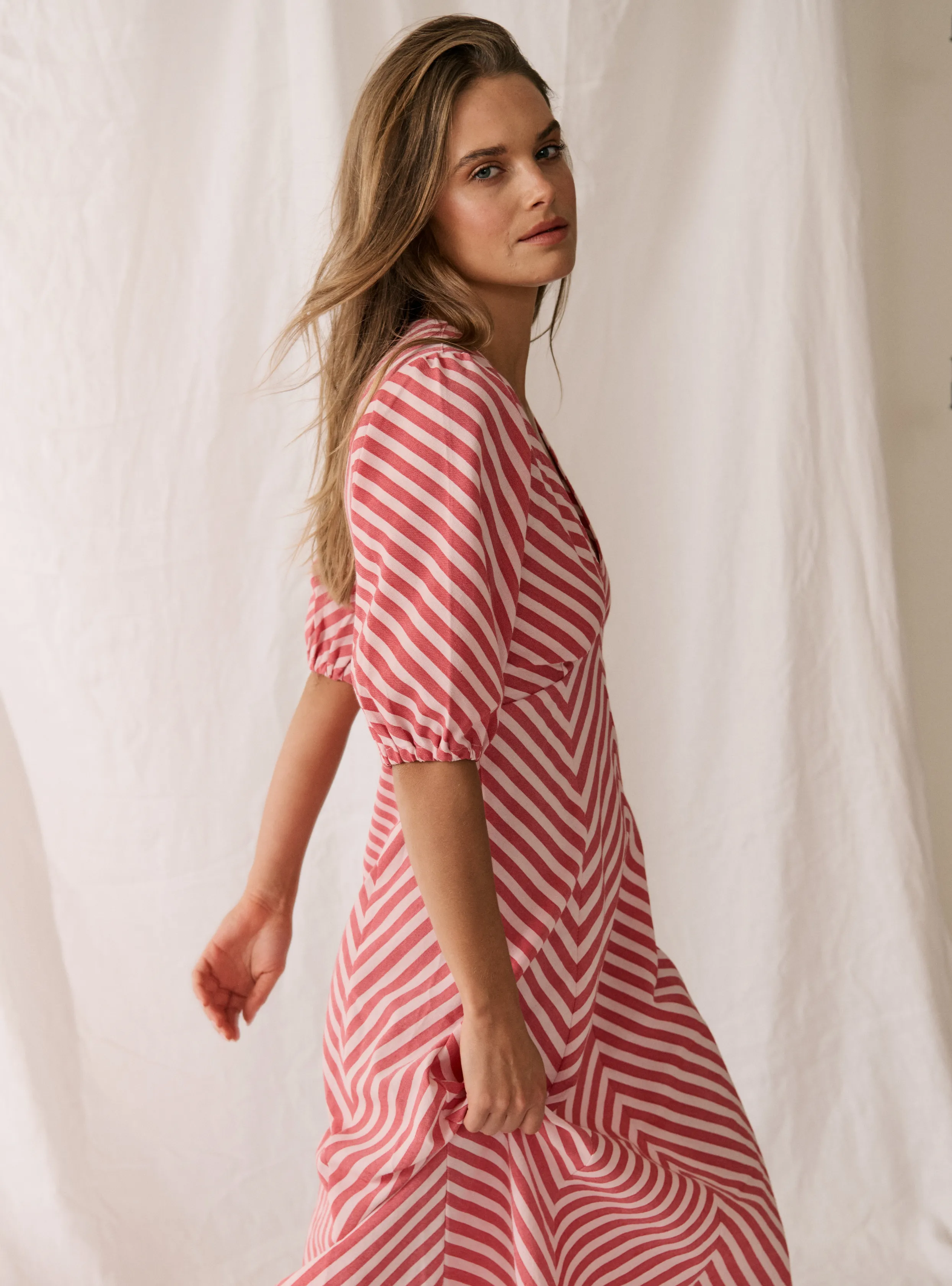 ROZA MIDI DRESS - Cherry Stripe