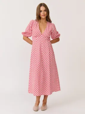 ROZA MIDI DRESS - Cherry Stripe