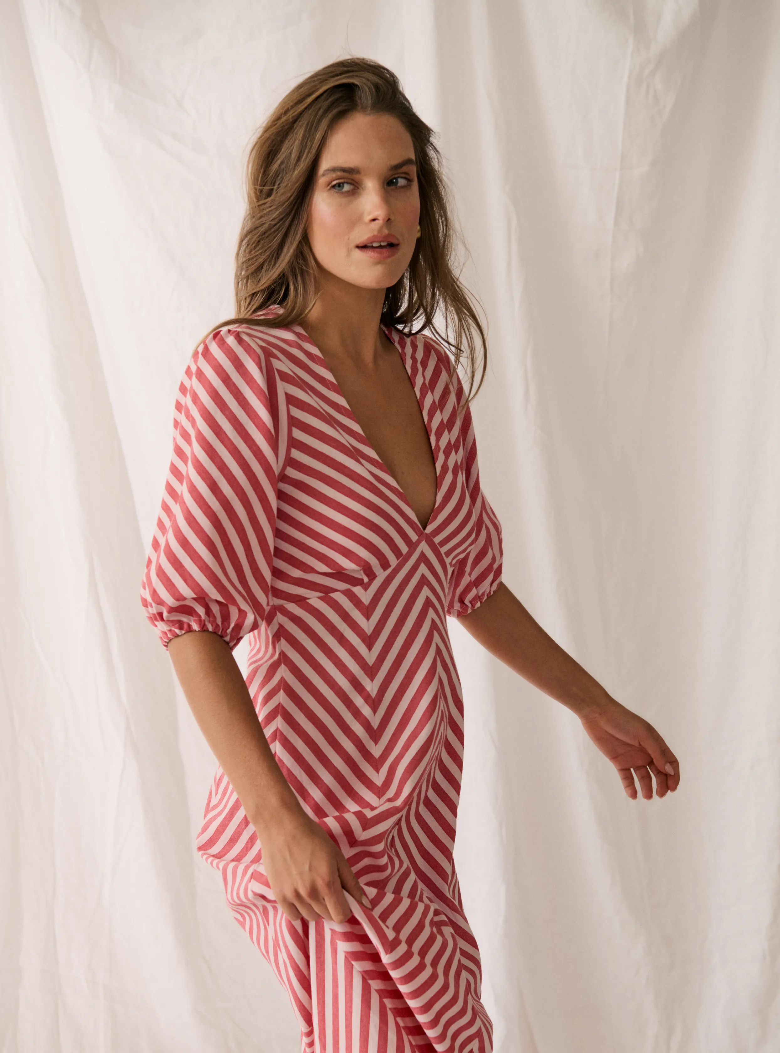 ROZA MIDI DRESS - Cherry Stripe