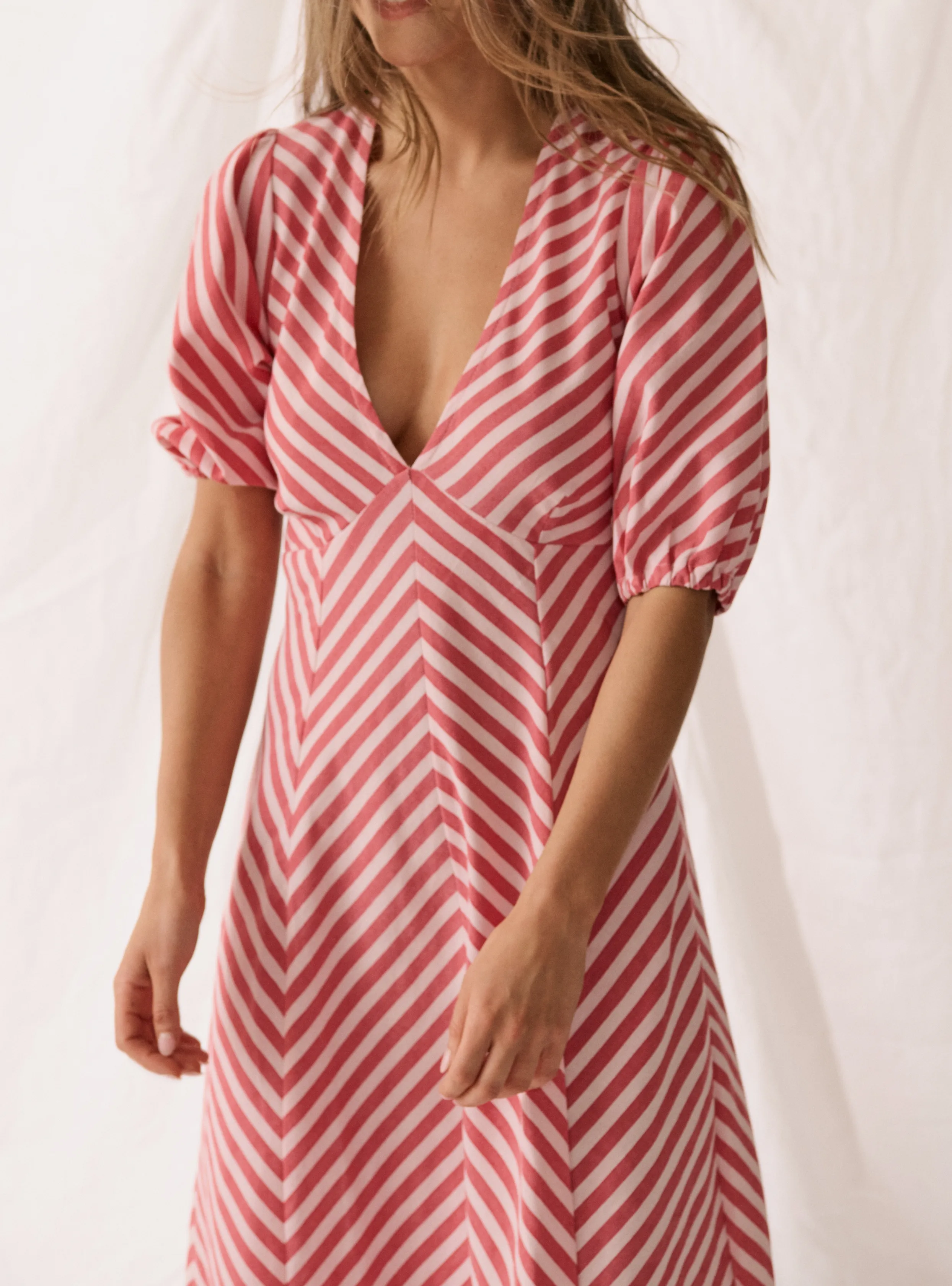 ROZA MIDI DRESS - Cherry Stripe