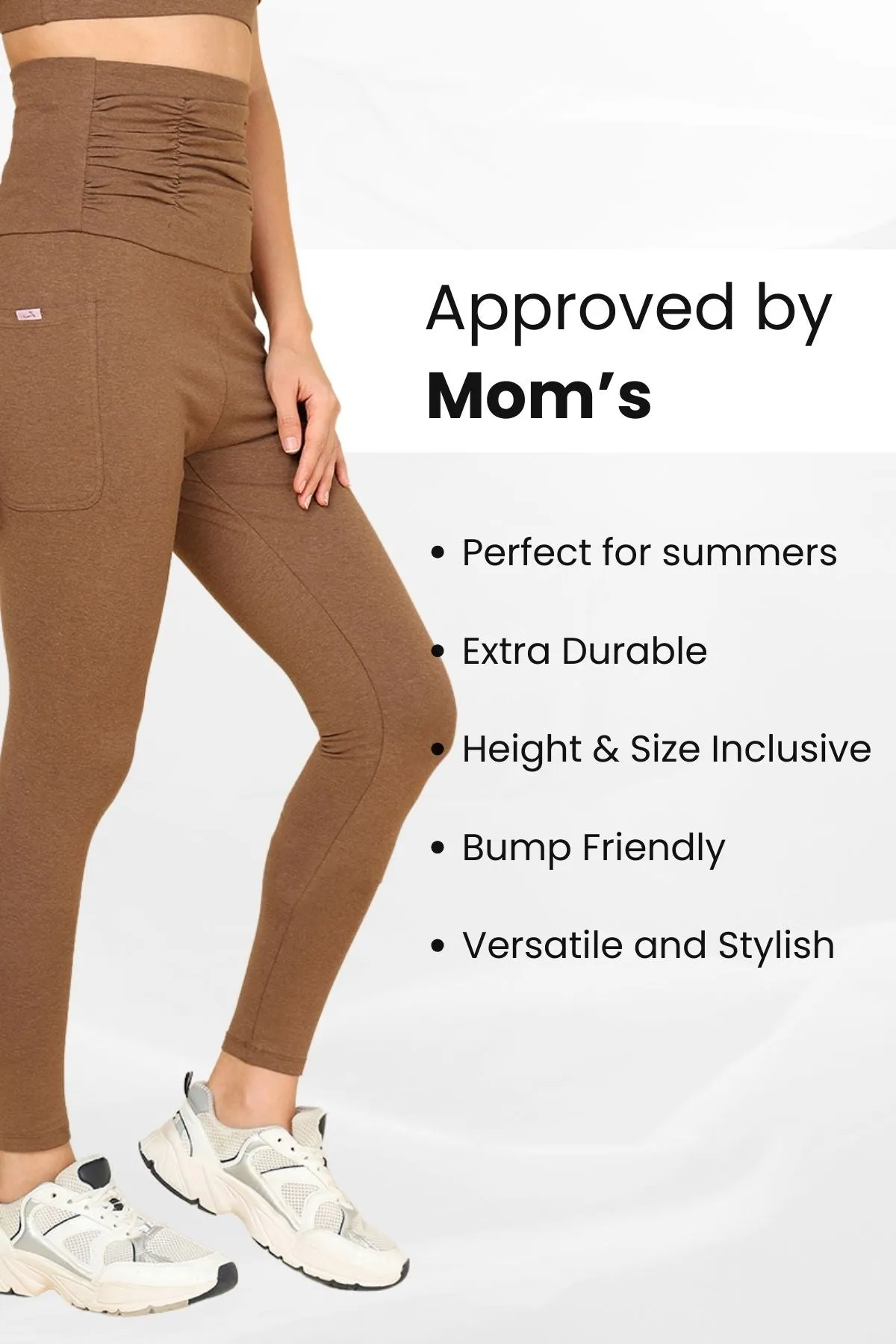 Ruched Cotton Melange Brown Maternity Legging (Pregnancy & Postpartum)