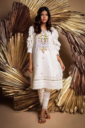 Sanam Chaudhri - Daisy White Embroidered Voile Shirt