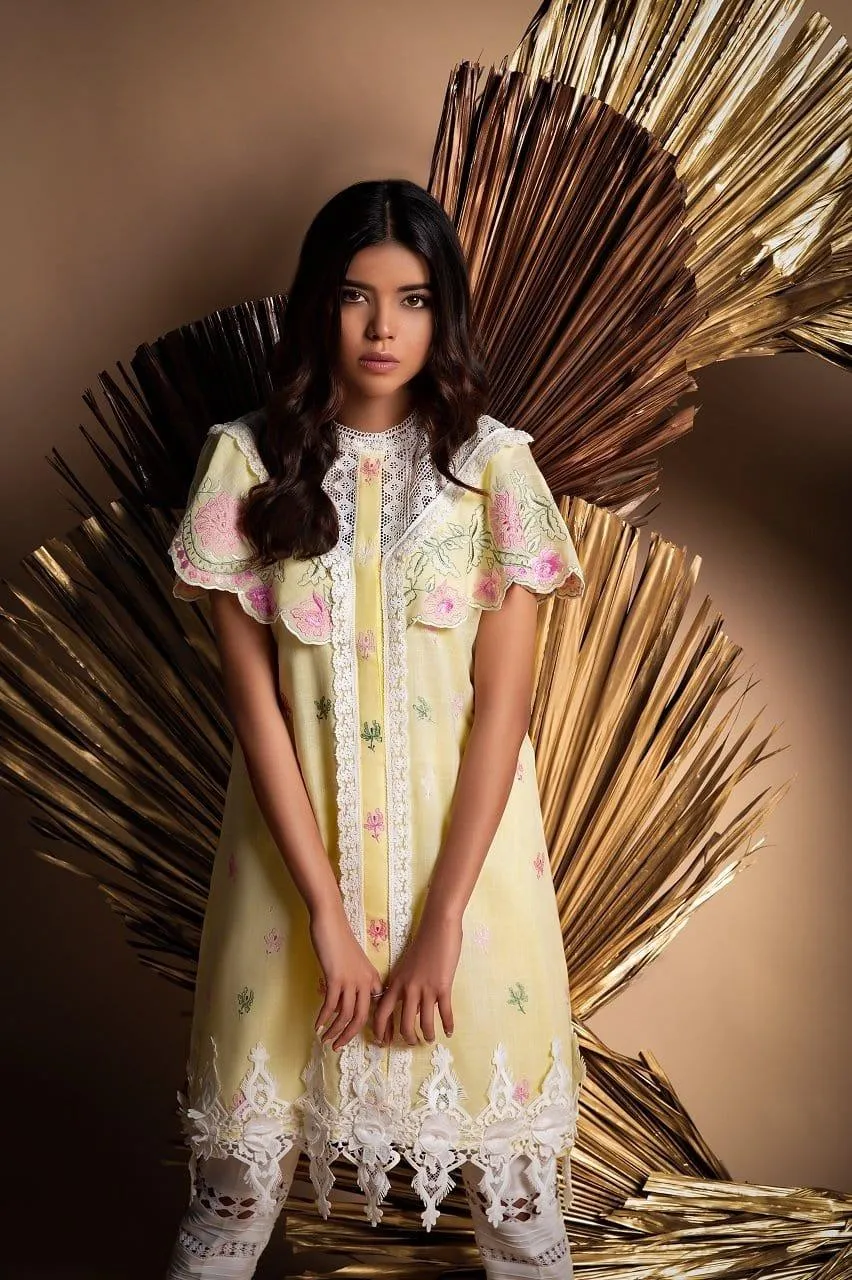 Sanam Chaudhri - Lemon Embroidered Voile Shirt