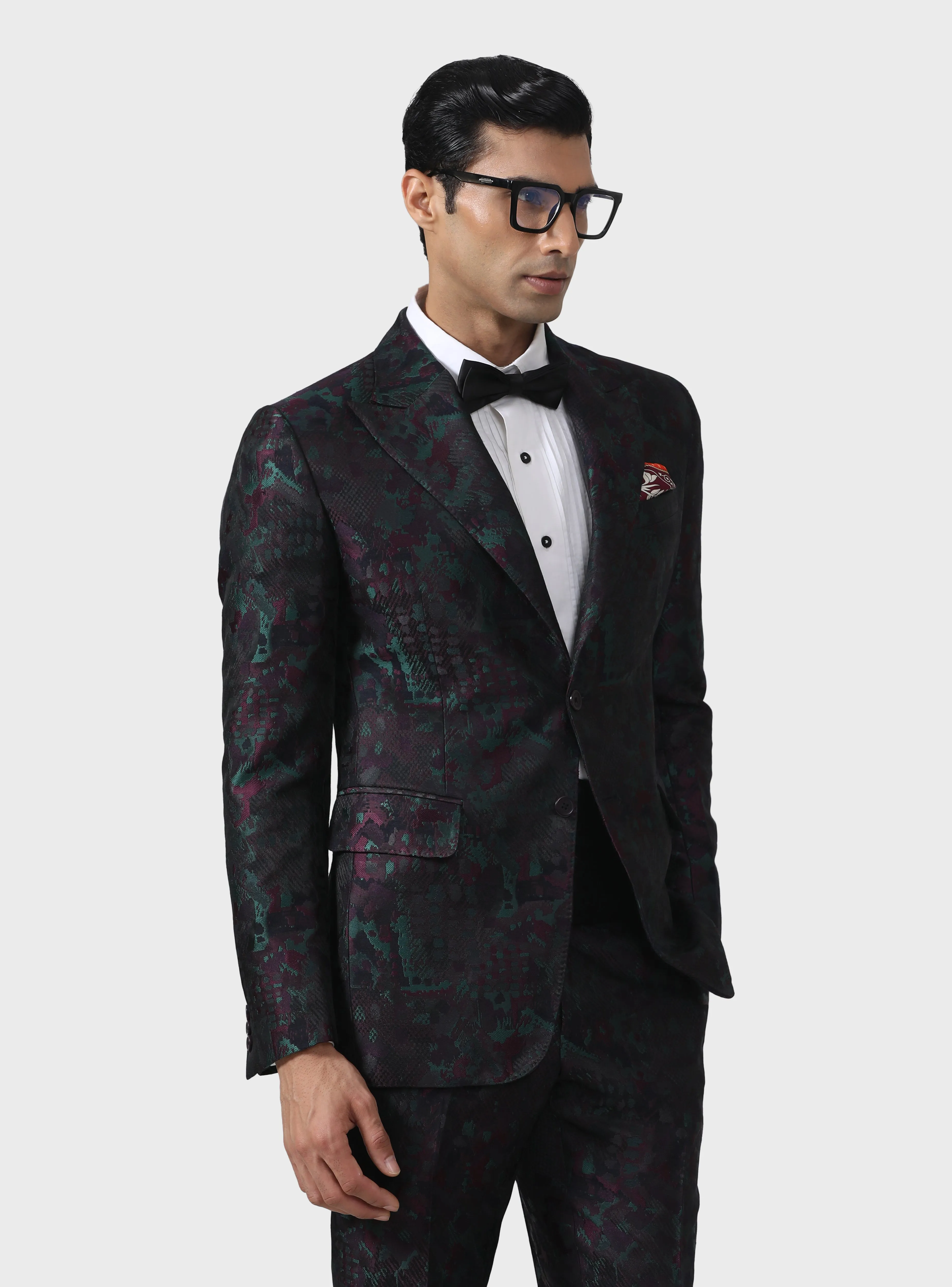 SARTORIAL SPLENDOUR THE BESPOKE WINE MULTICOLOURED TUXEDO JACKET