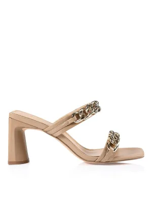 Scorpio Block Heel Mules - Nude Leather