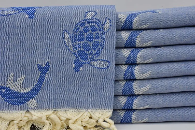 Sea Turtles and Dolphins 100% Cotton Original Turkish Towels