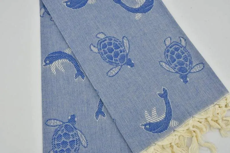 Sea Turtles and Dolphins 100% Cotton Original Turkish Towels