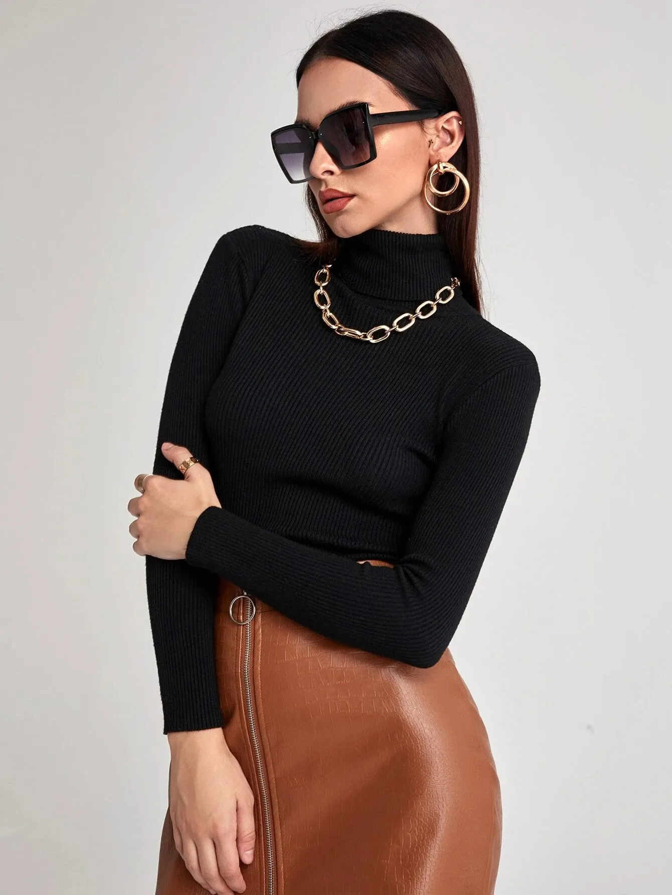 Shein Turtleneck Ribbed Knit Sweater