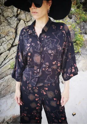 SHORT BLOUSE WIDE SLEEVES - RAYON print black/rust