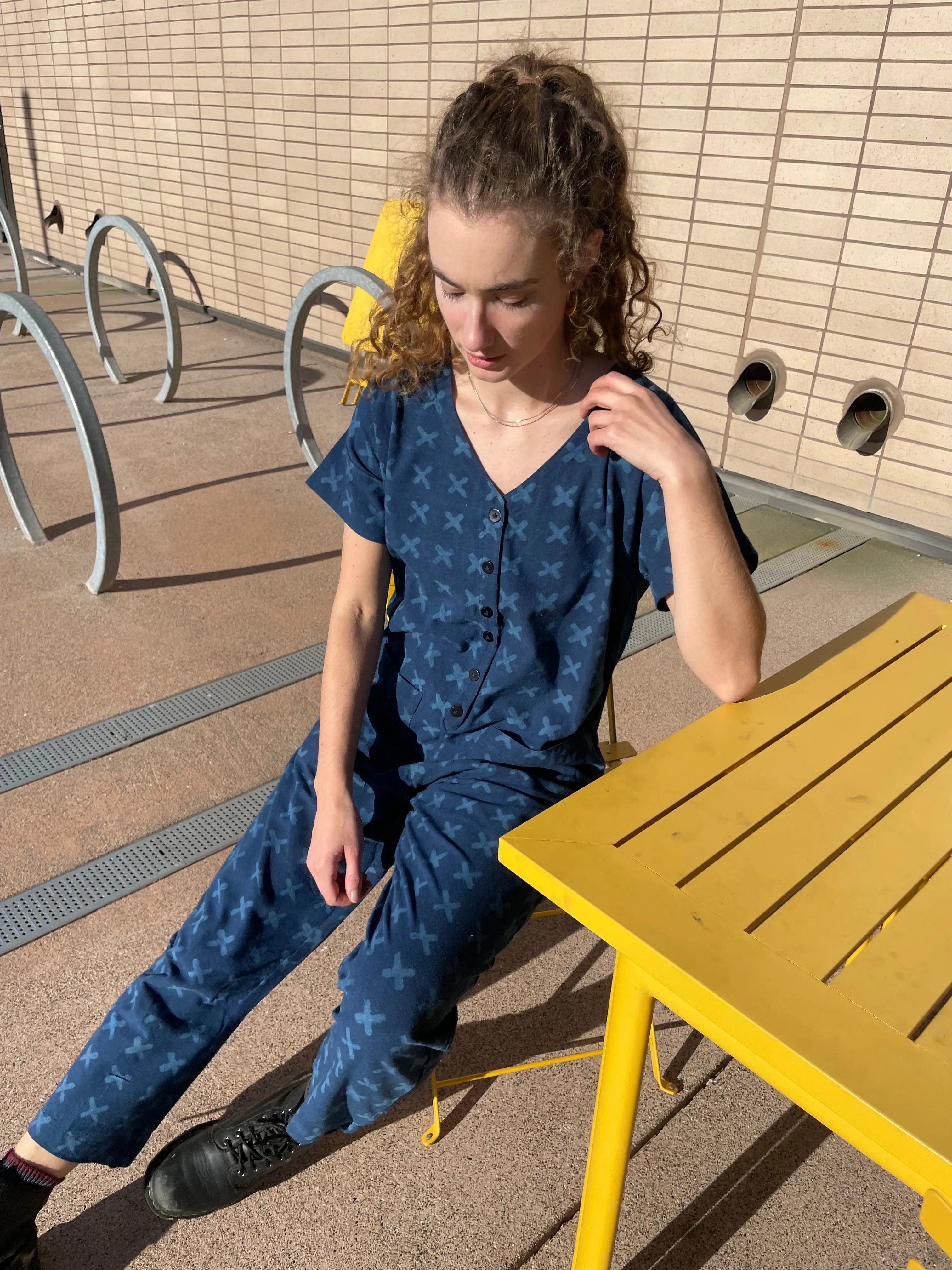 Short Sleeve Light Indigo Cross Jumpsuit (XS-XL)