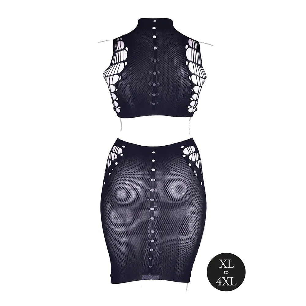 Shots Le Desir Shade Kala XXXVII 2-Piece with Turtleneck, Crop Top & Skirt Black Queen Size