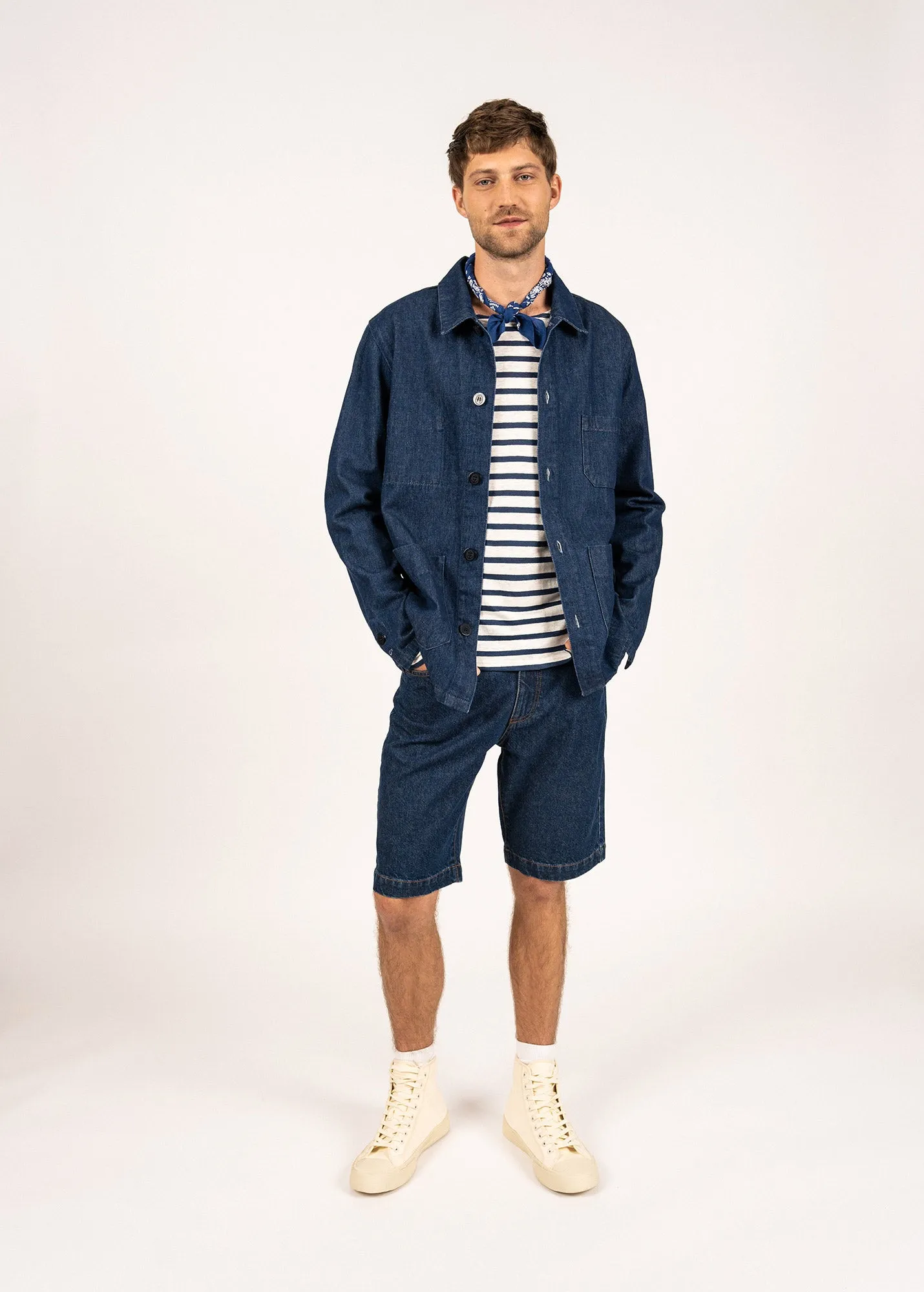 Sirocco fisherman's jacket - buttoned, in cotton canvas (DENIM)