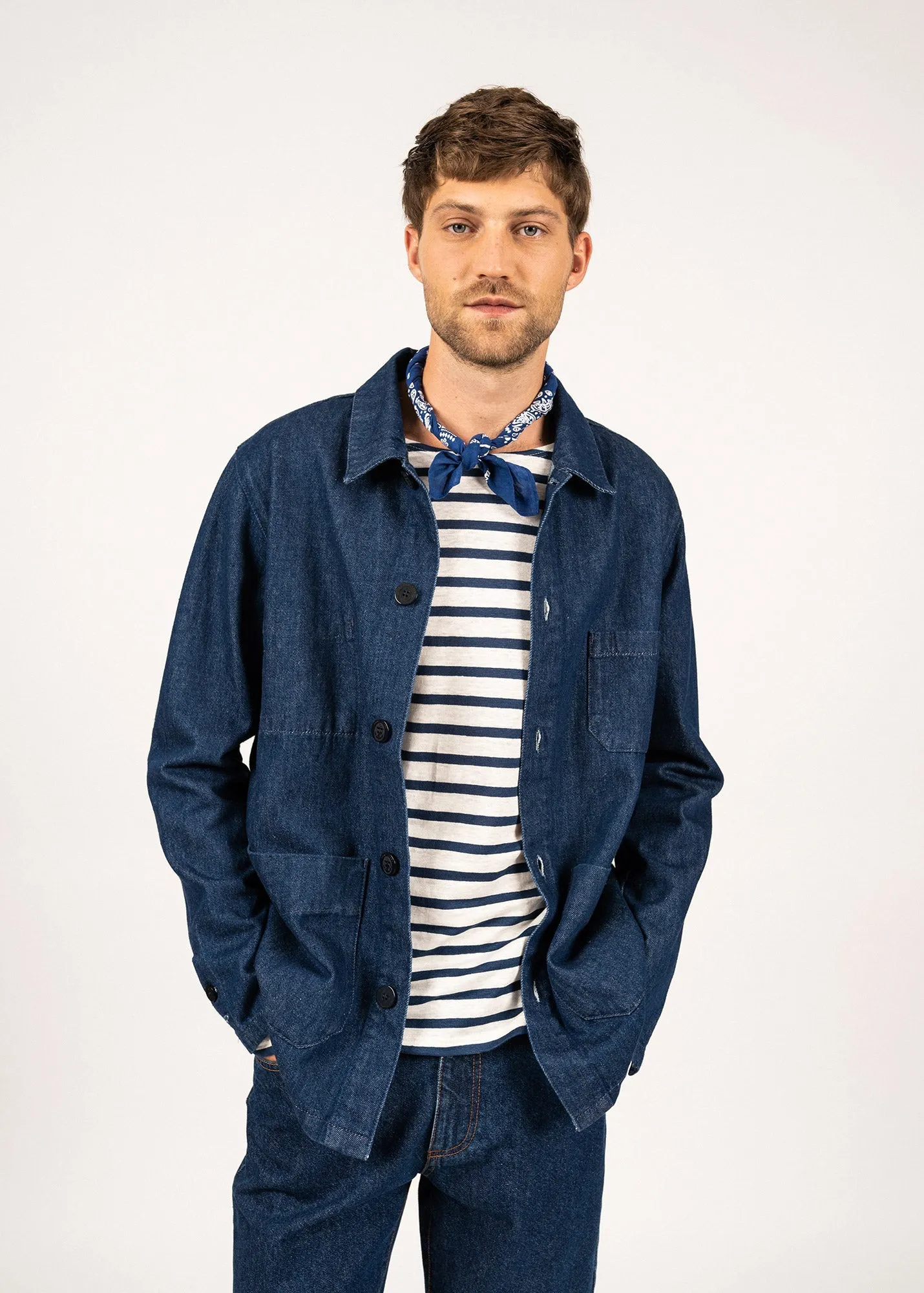 Sirocco fisherman's jacket - buttoned, in cotton canvas (DENIM)