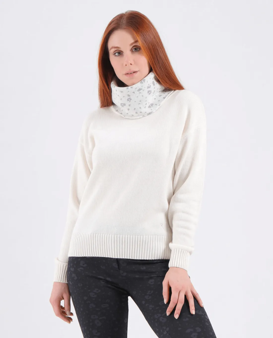 SIZE 10 - CHERVO Naisha Cashmere Roll Neck Jumper Winter White