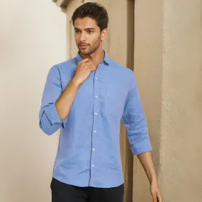 Sky Blue Solid Linen Cotton Shirt for Men