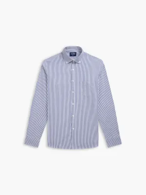 Slim Fit Navy and White Bengal Stripe Shirt