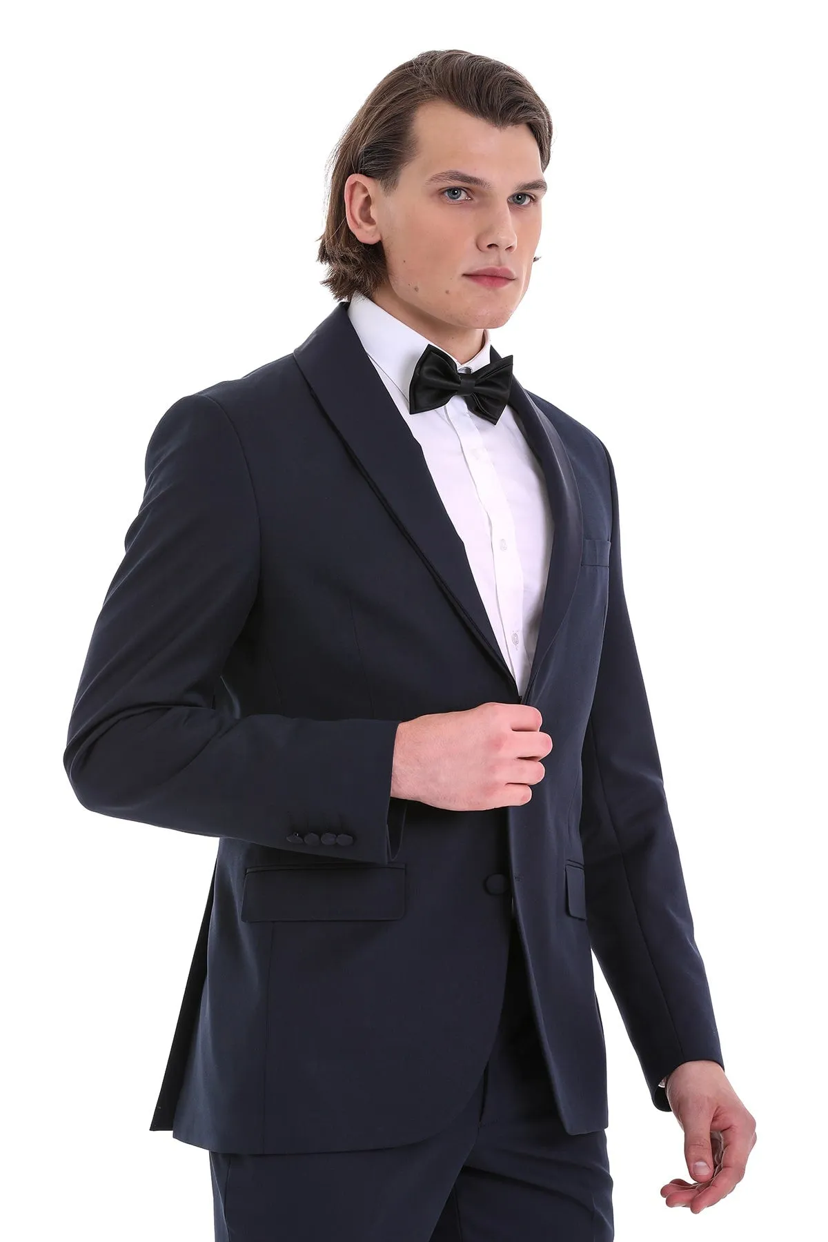 Slim Fit Release Shawl Lapel Navy Plain Classic Tuxedo