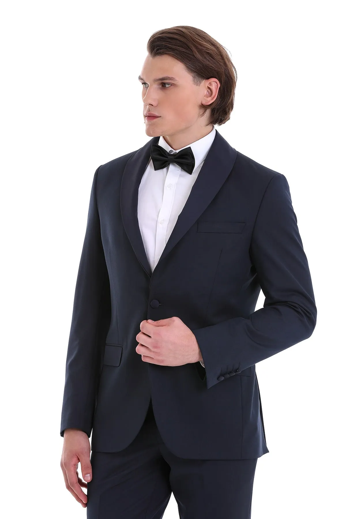 Slim Fit Release Shawl Lapel Navy Plain Classic Tuxedo