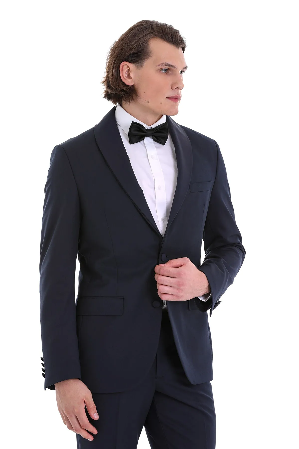 Slim Fit Release Shawl Lapel Navy Plain Classic Tuxedo