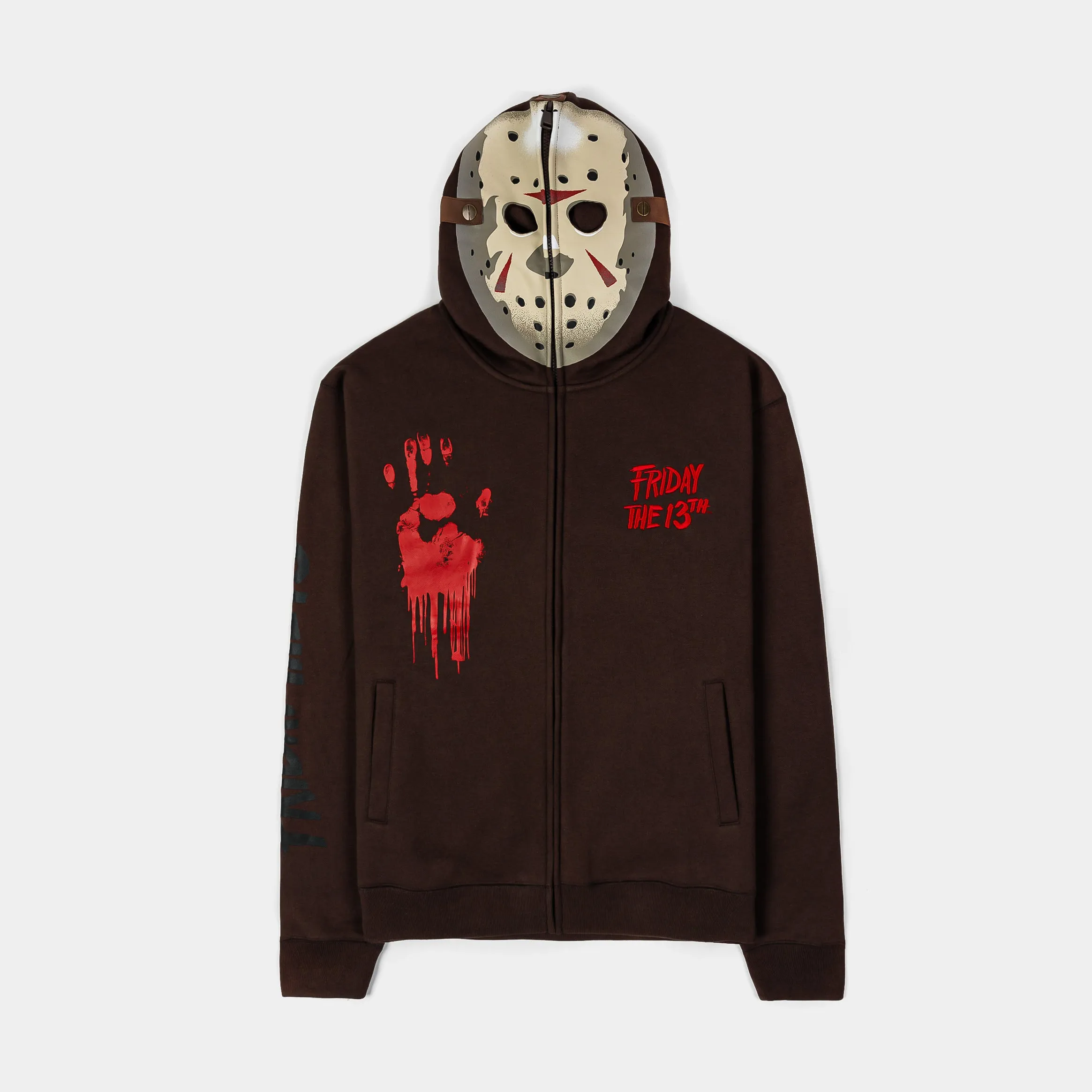 SP x Friday The 13th Voorhees Mask Zip Up Mens Hoodie (Brown/Red)