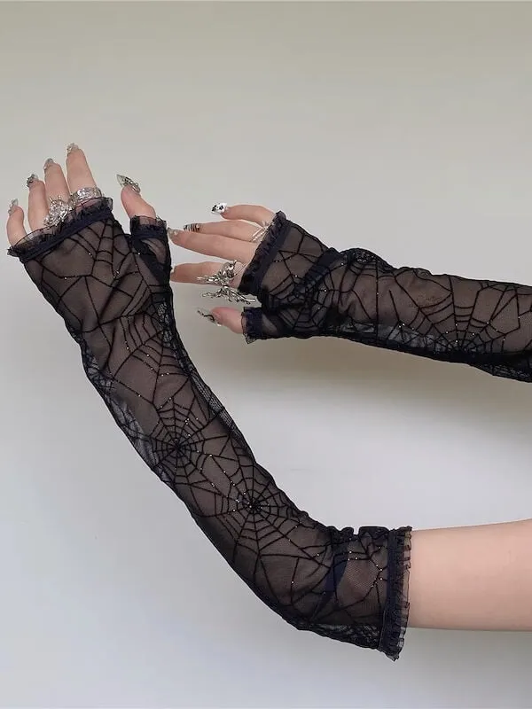 Spider web arm sleeves gloves