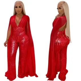 Split Sleeve Hollow Back Plus Size Jumpsuit