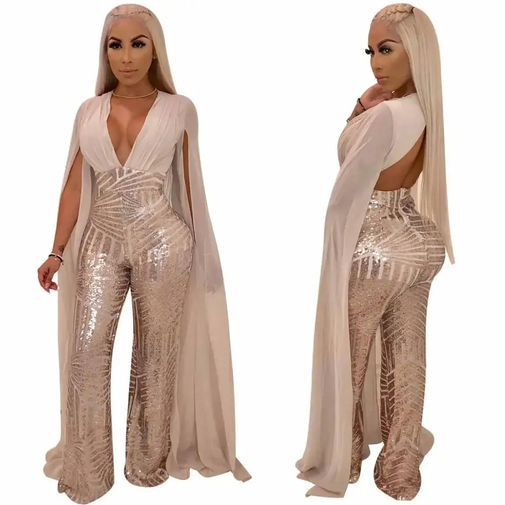 Split Sleeve Hollow Back Plus Size Jumpsuit