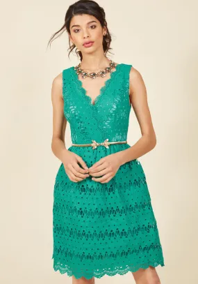 Stately Satisfaction Lace Dress in Jade