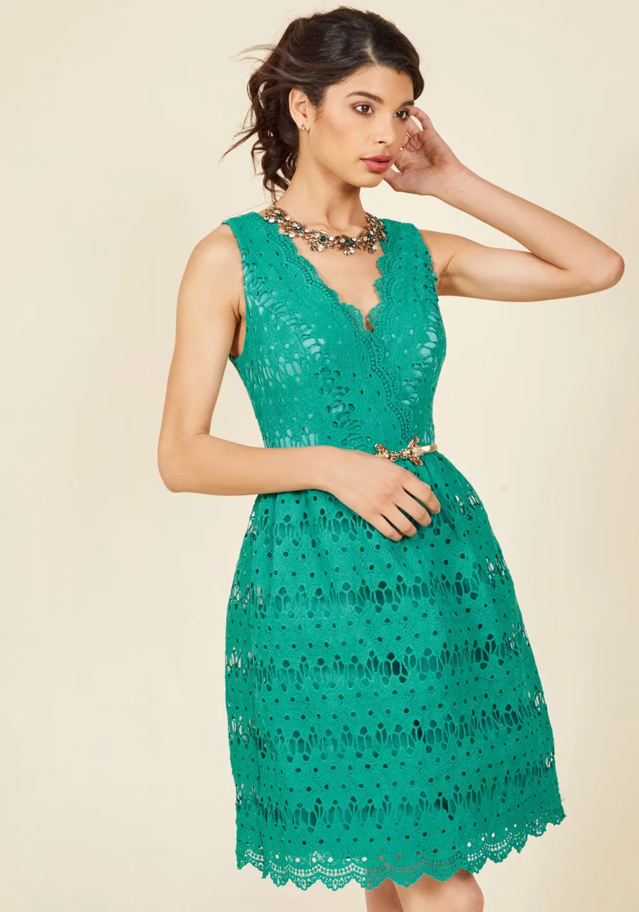 Stately Satisfaction Lace Dress in Jade