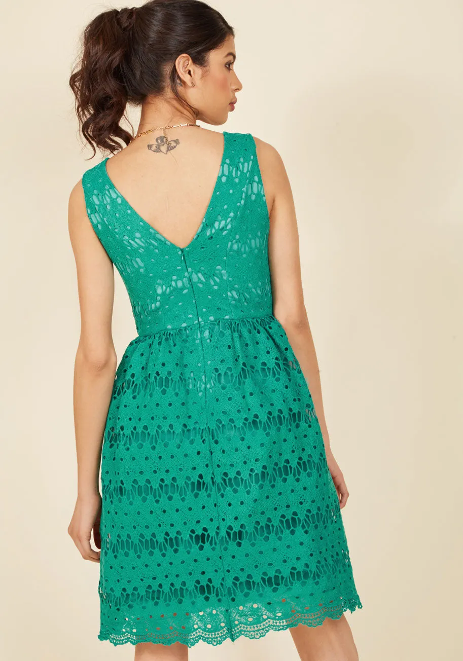 Stately Satisfaction Lace Dress in Jade