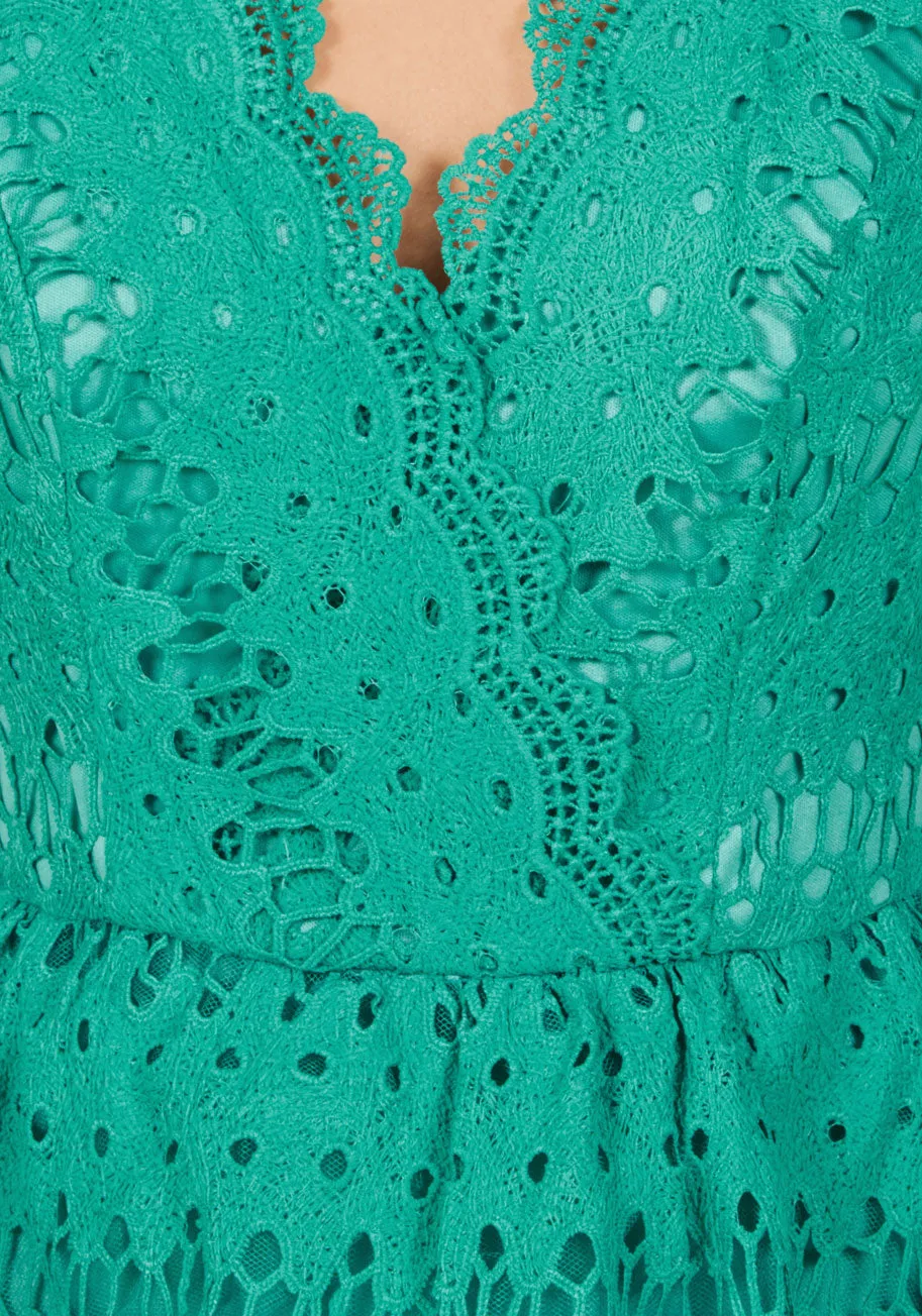 Stately Satisfaction Lace Dress in Jade