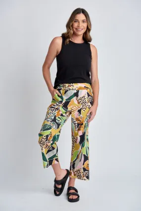 Straight Leg Cropped Cotton Pant Jungle Print