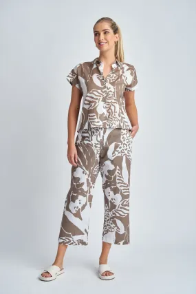 Straight Leg Cropped Cotton Pant Twig Jungle Print