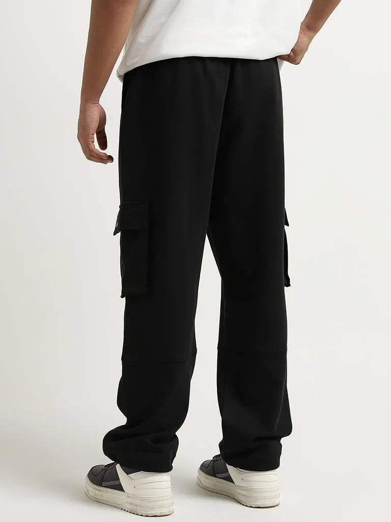 Studiofit Black Cargo-Style Mid-Rise Relaxed-Fit Pants