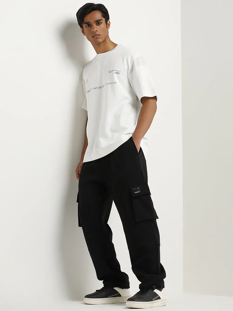 Studiofit Black Cargo-Style Mid-Rise Relaxed-Fit Pants