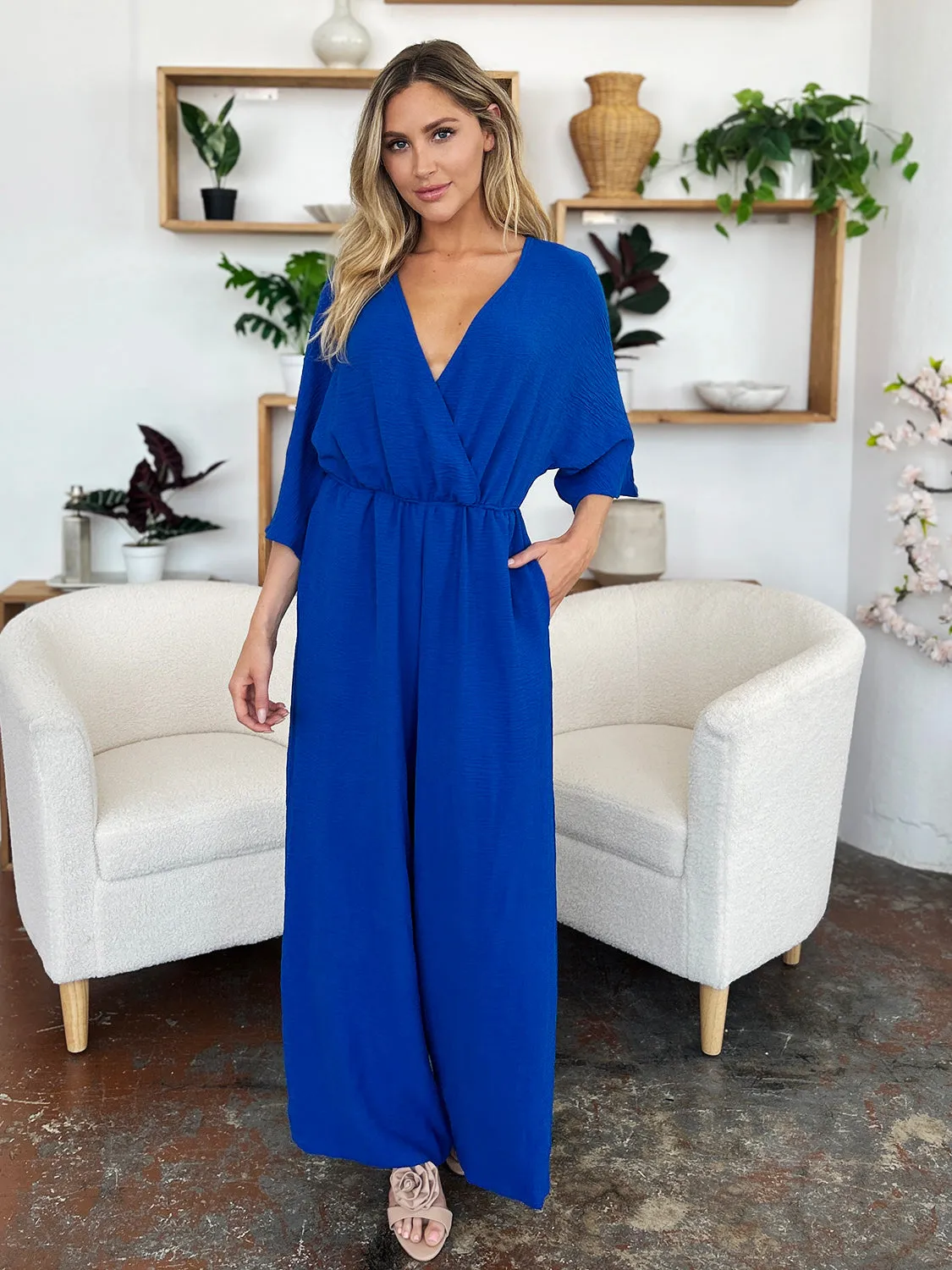 Surplice Wide Leg Jumpsuit with Pockets [Online Exclusive]