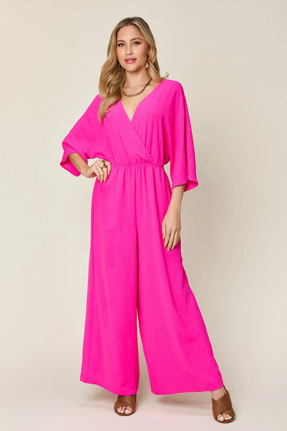 Surplice Wide Leg Jumpsuit with Pockets [Online Exclusive]