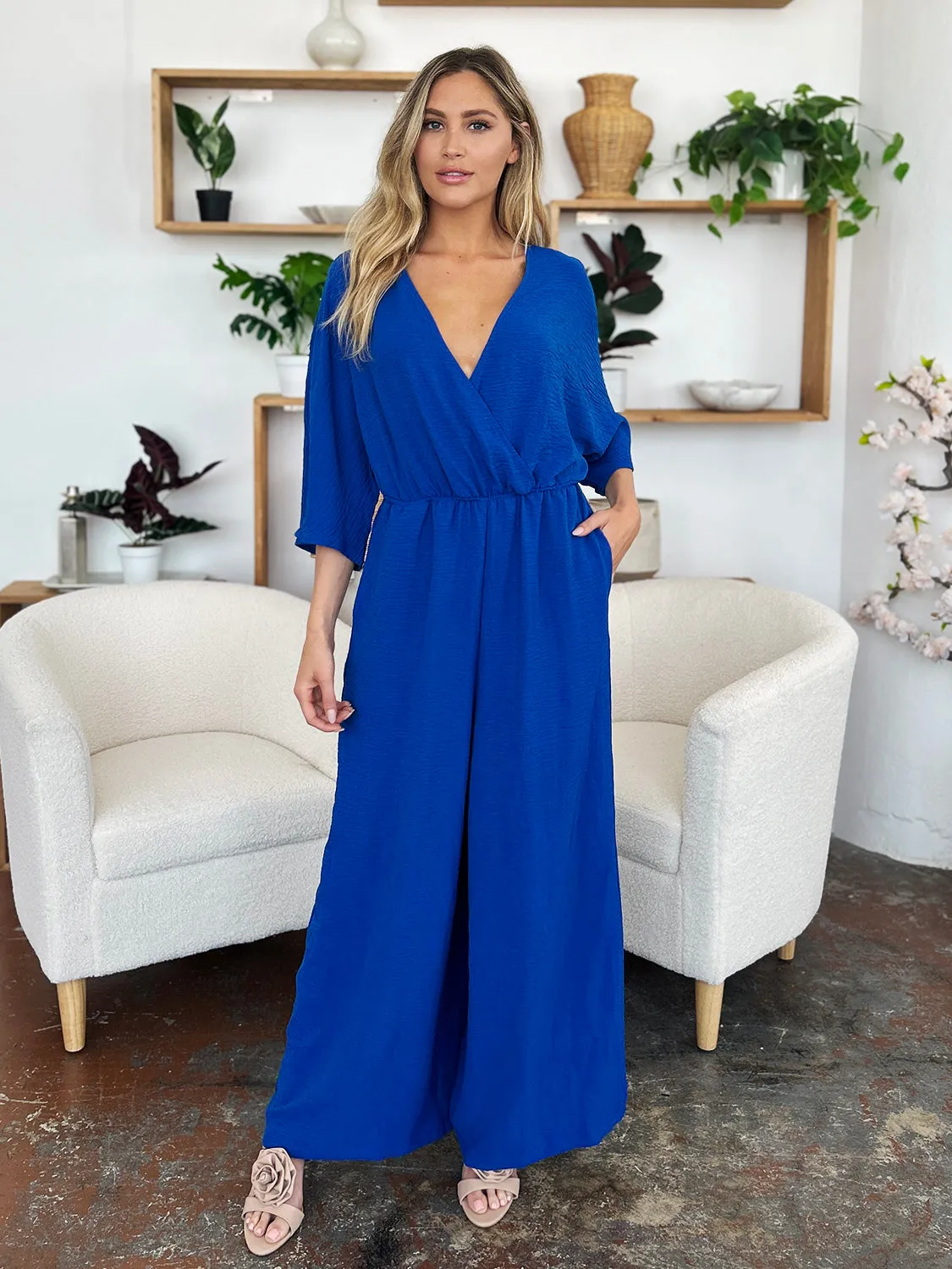 Surplice Wide Leg Jumpsuit with Pockets [Online Exclusive]