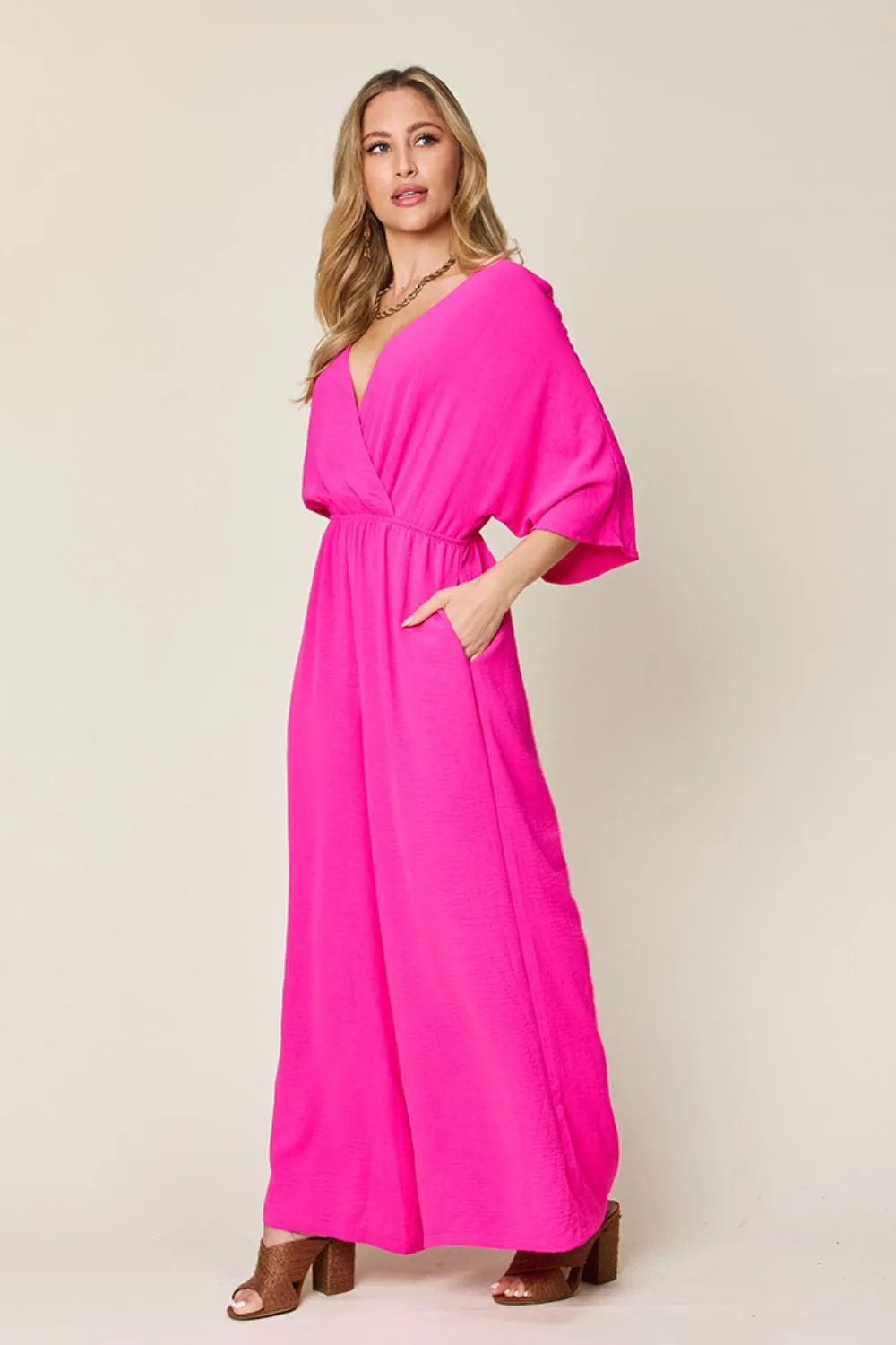 Surplice Wide Leg Jumpsuit with Pockets [Online Exclusive]