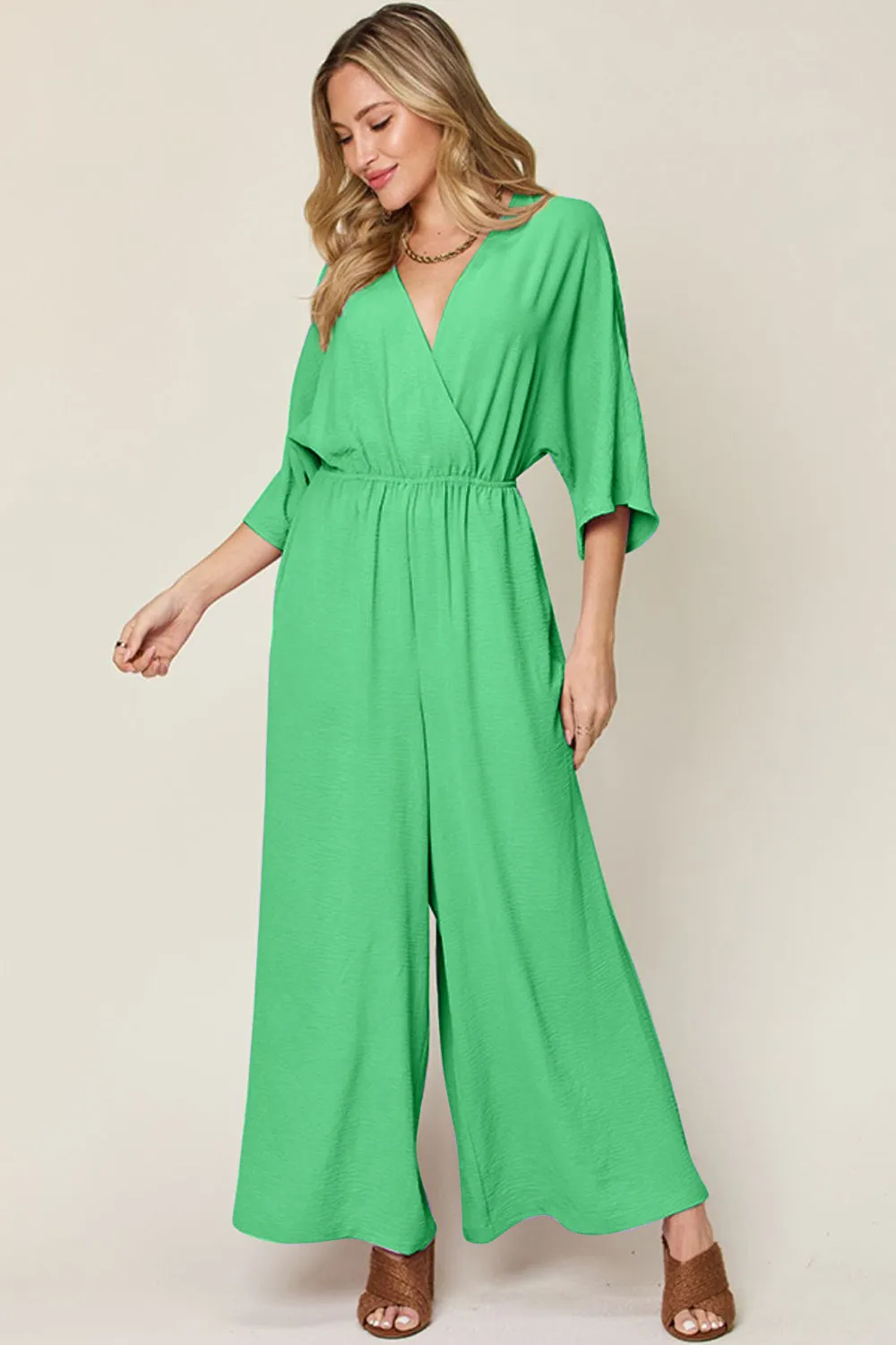 Surplice Wide Leg Jumpsuit with Pockets [Online Exclusive]