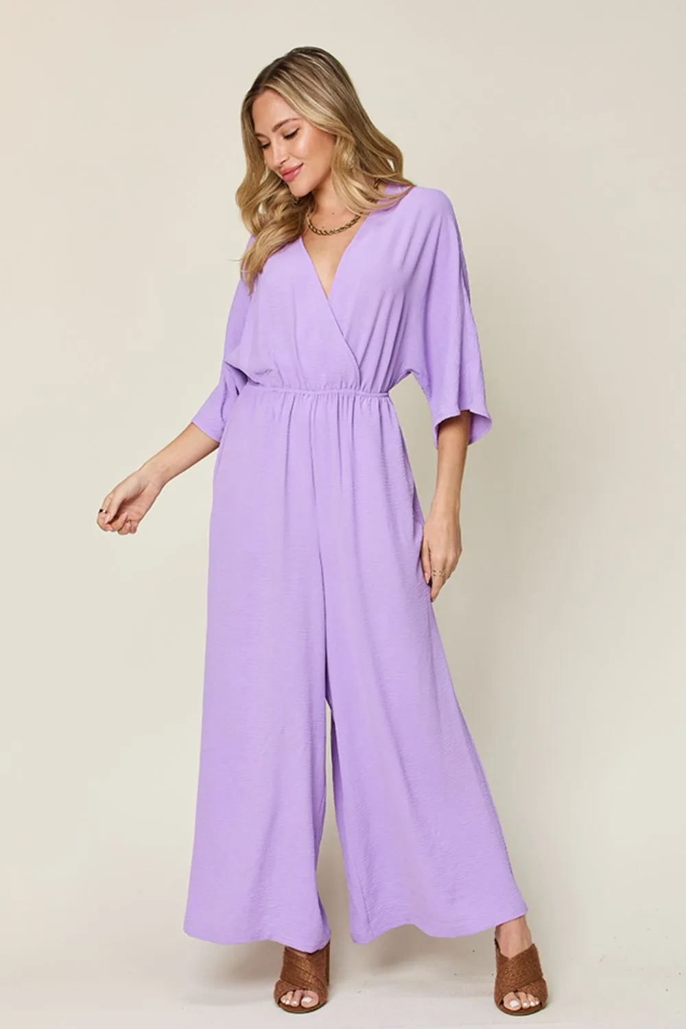 Surplice Wide Leg Jumpsuit with Pockets [Online Exclusive]