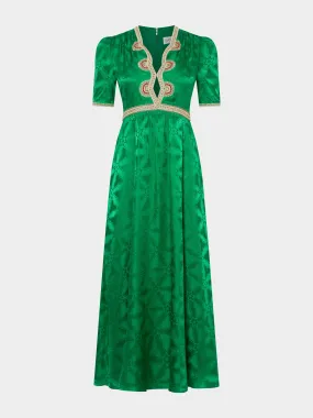 Tabitha C Dress in Emerald Green Ornate Embroidery