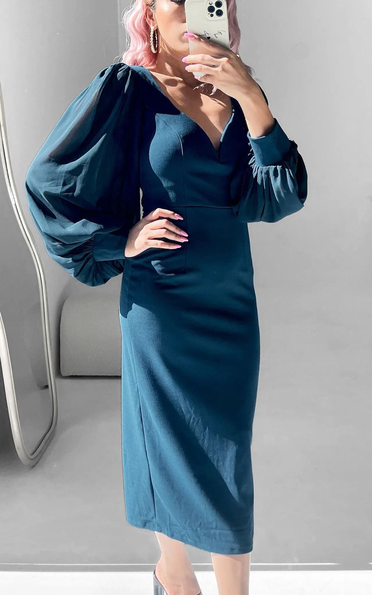 Tammy Long Sleeve Midi Dress - Midnight Blue