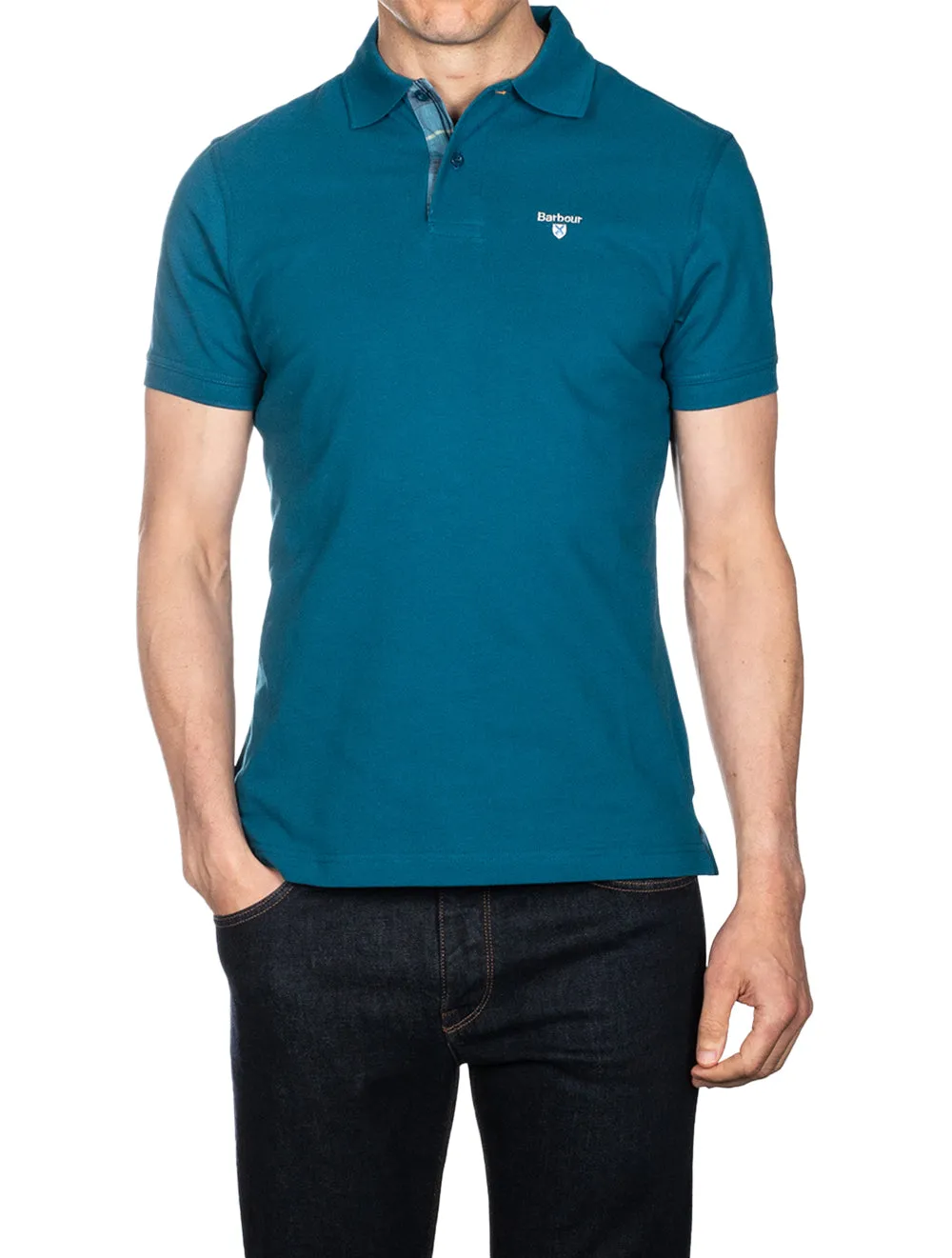 Tartan Pique Polo Shirt Aqua Blue