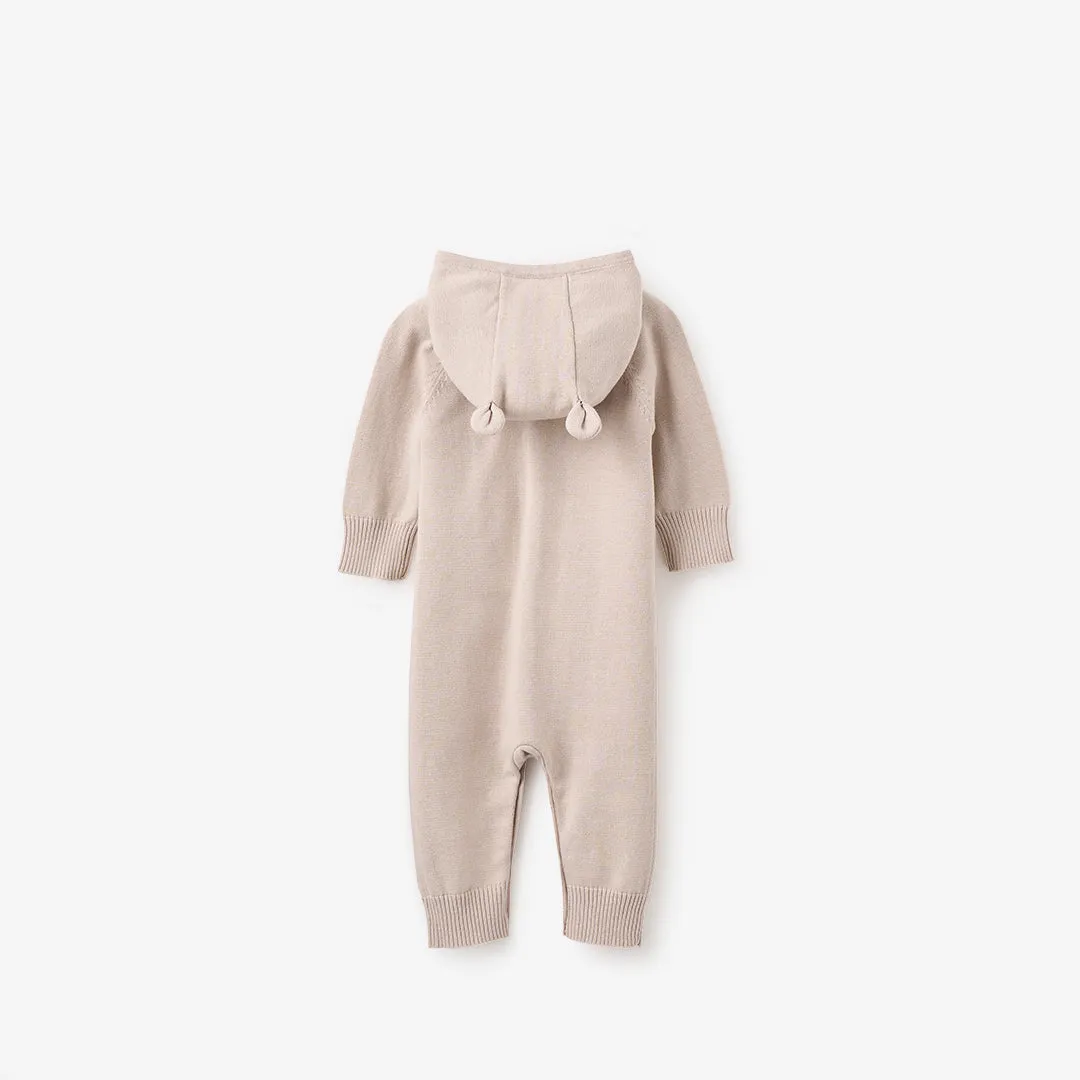 Taupe Hooded Knit Jumpsuit