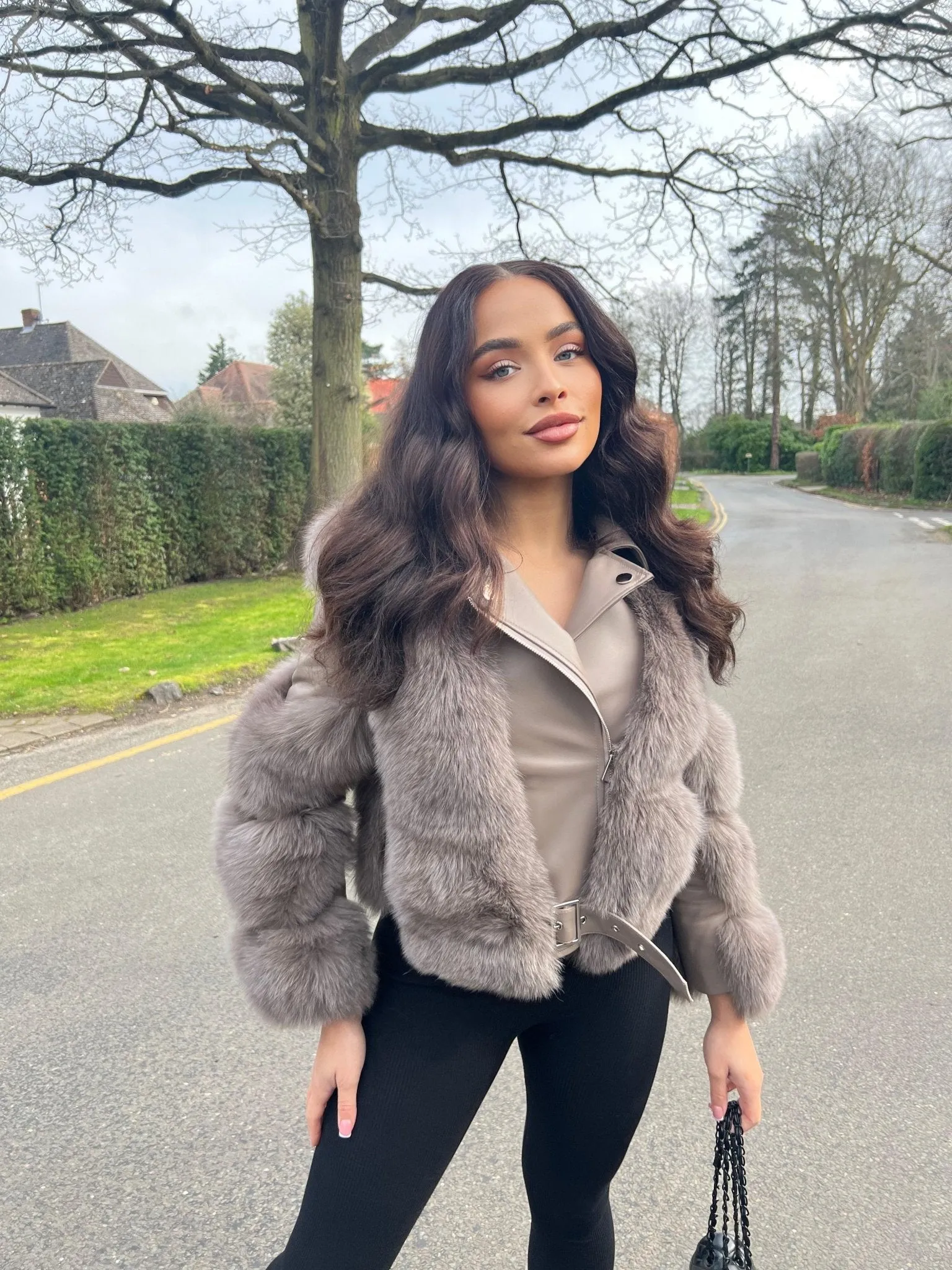 Taupe Luxury Fur Biker Style Jacket