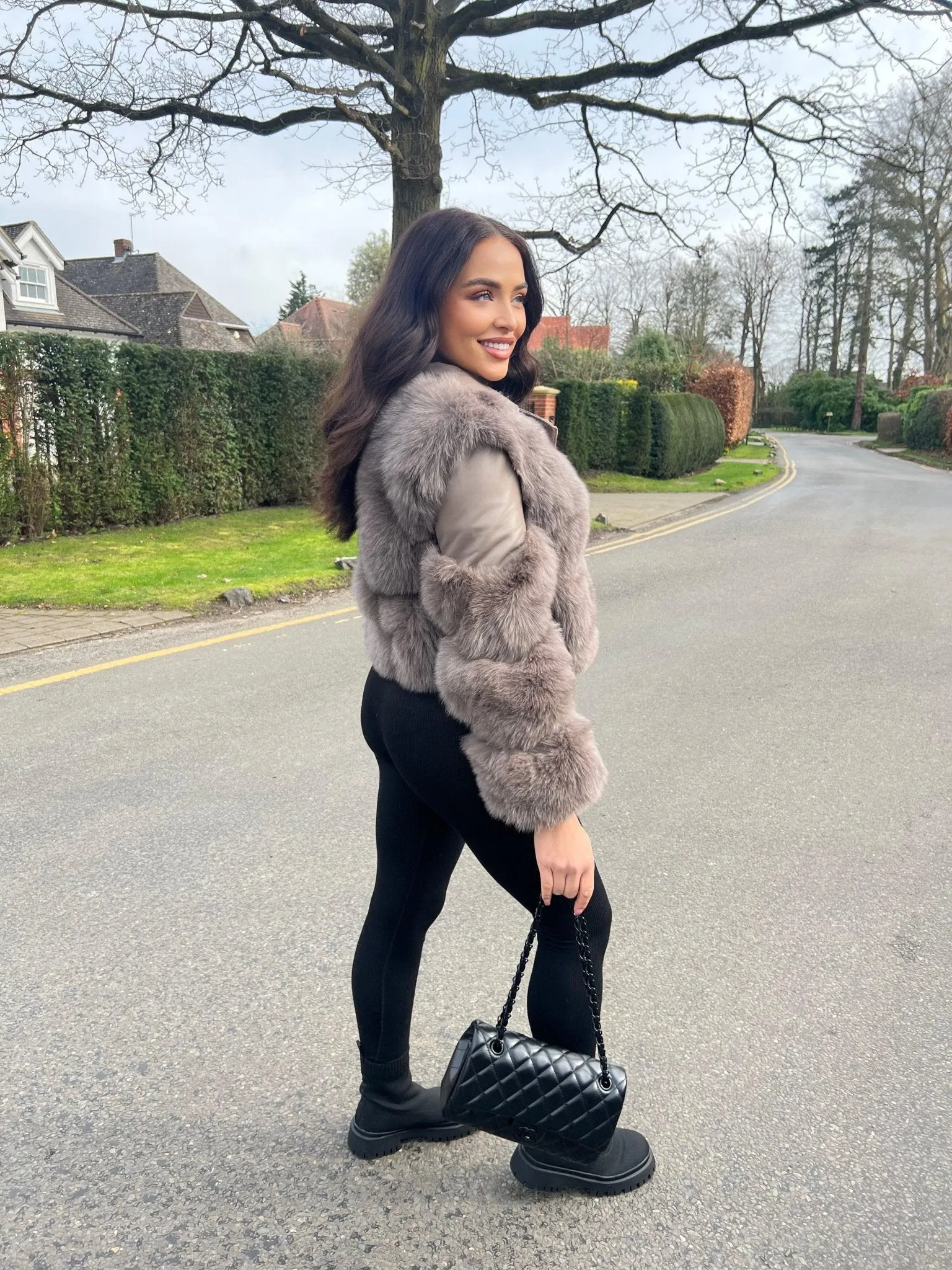 Taupe Luxury Fur Biker Style Jacket