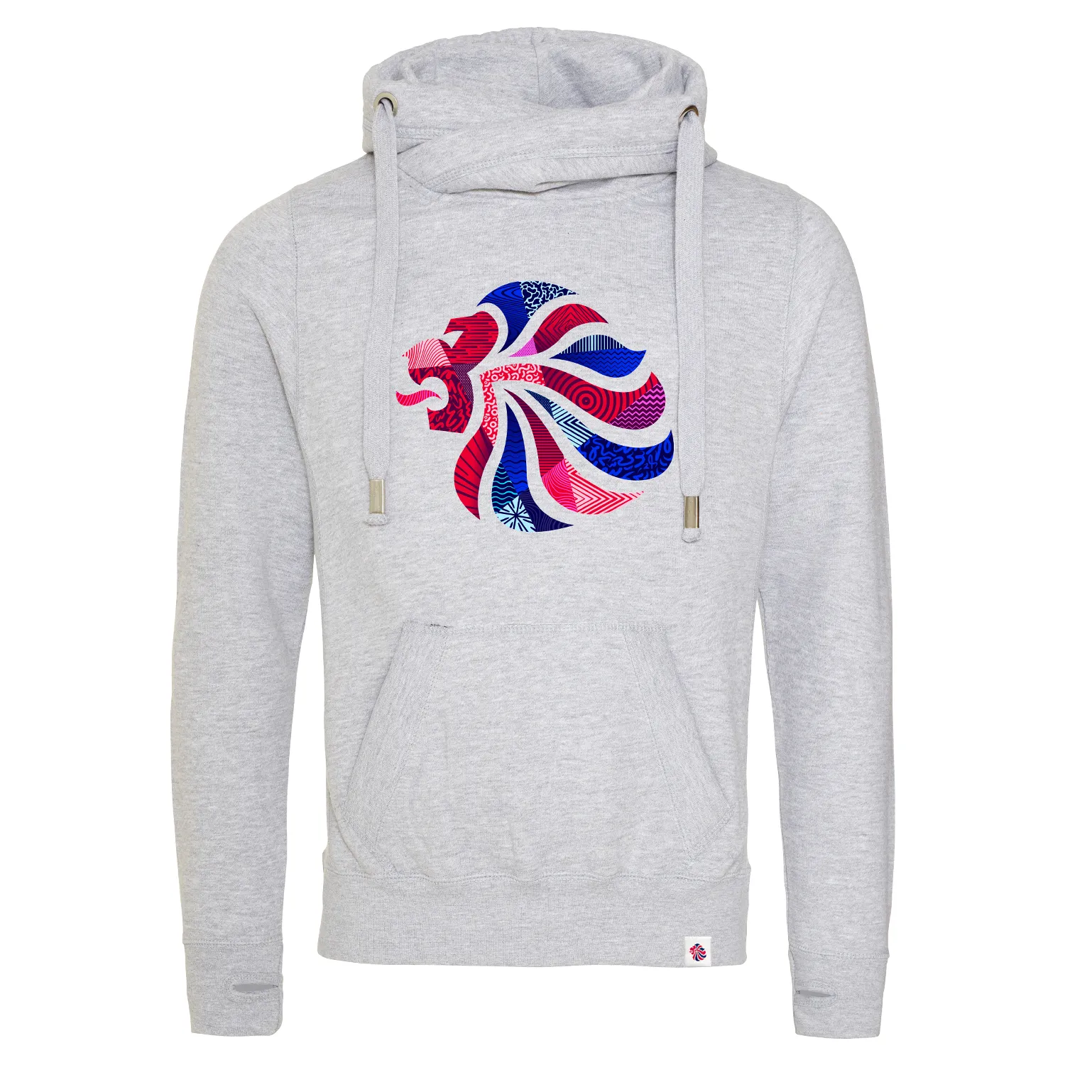 Team GB Abstract Lion Cross Neck Hoodie Grey