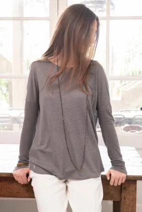 Tee shirt en viscose et lin upcyclés EXTRA SUNY taupe